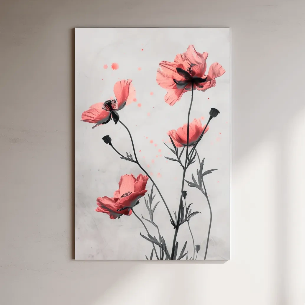 Pink flower artwork, minimal floral wall art