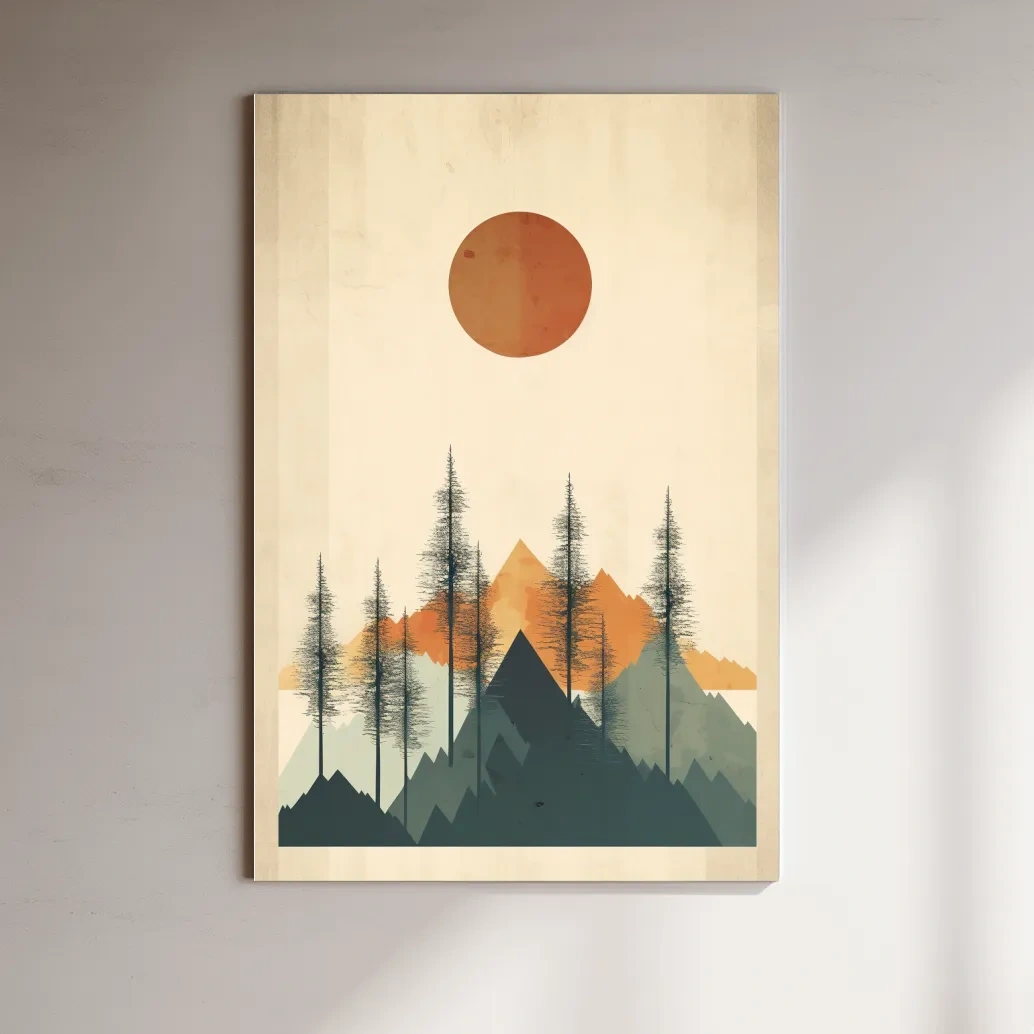 Minimalist Mountain Landscape Illustration - Modern Scandinavian Wall Art