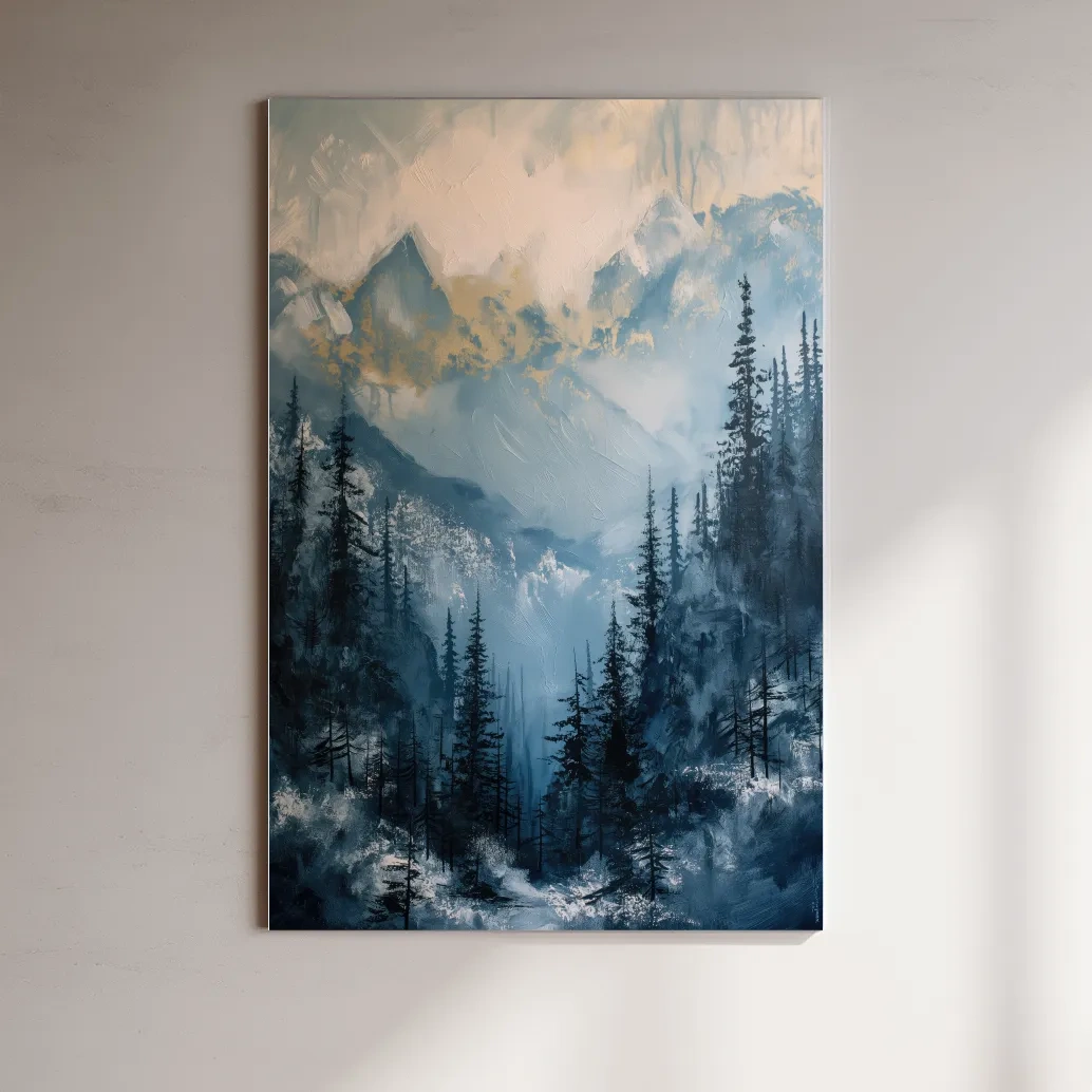 Abstract textured mountain and forest painting artwork