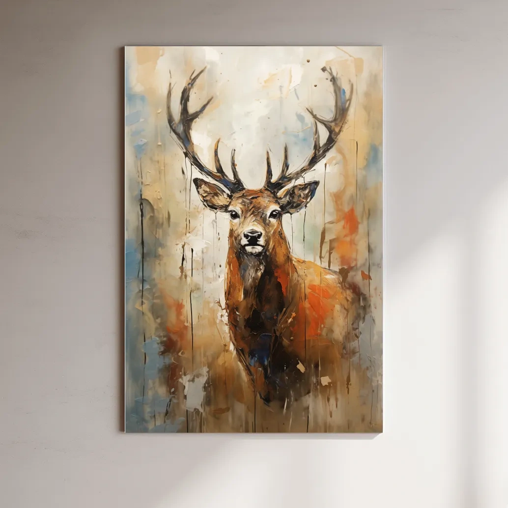 Deer buck painting, rustic impasto effect