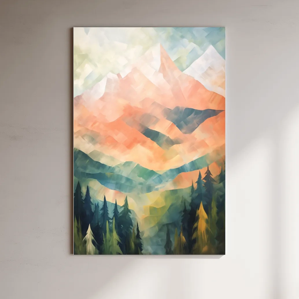 Colourful impressionism painting of alpine mountains, vibrant layered brush strokes