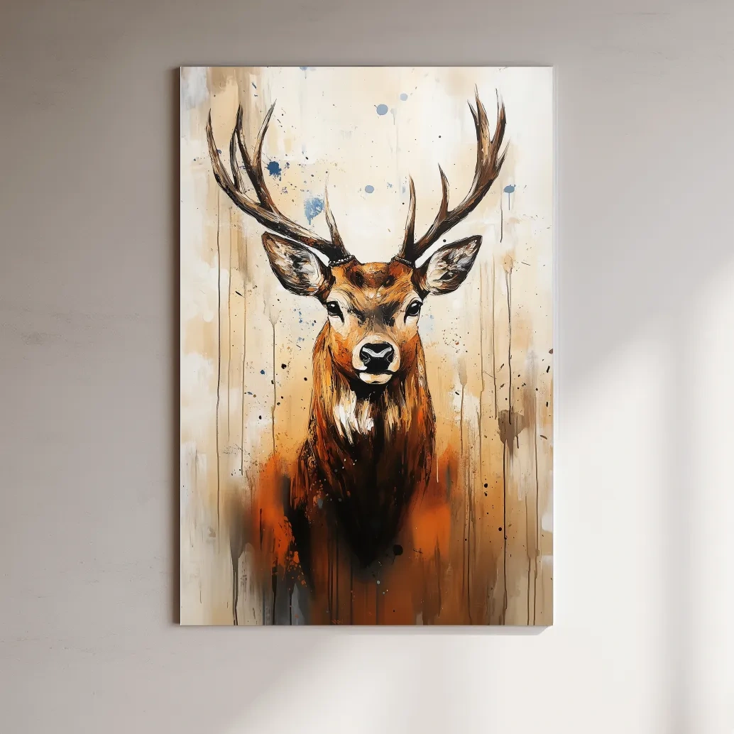 Impasto Style Deer Stag Portrait - Rustic Wildlife Wall Art