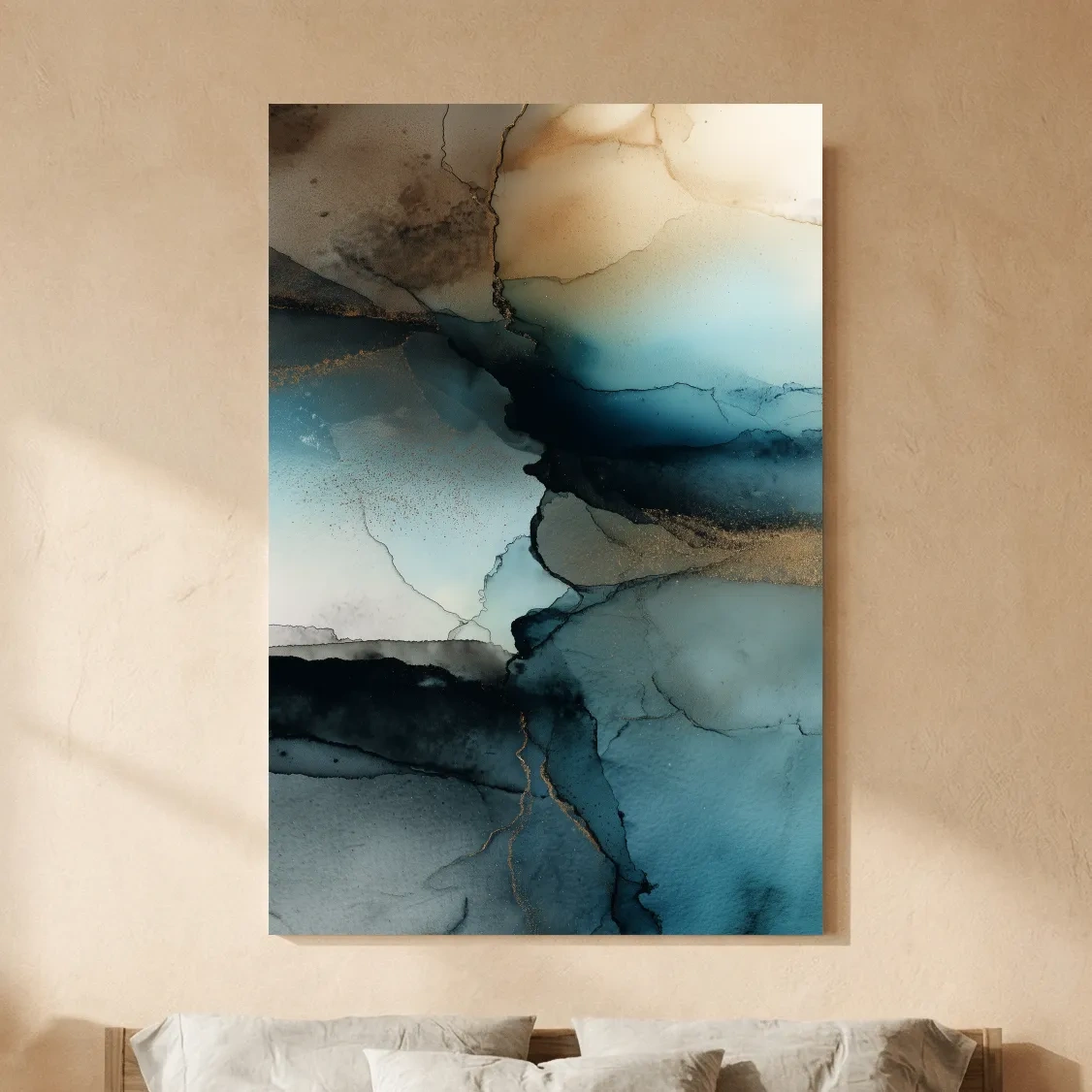 Moody Teal Ink Wash Abstract - Alcohol Ink Style Mountain Wall Art