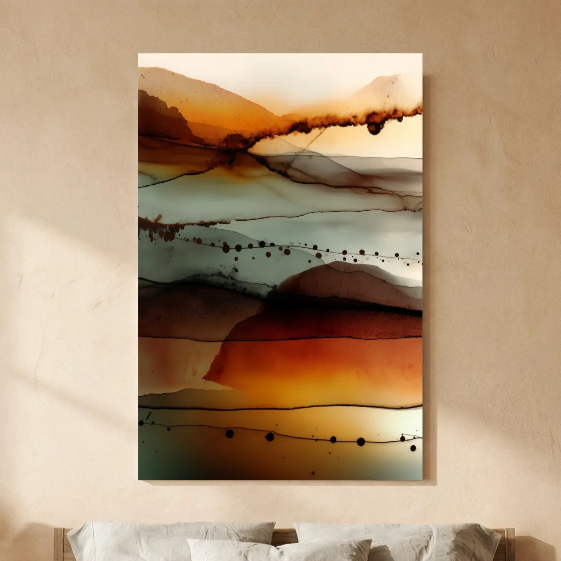 Moody Abstract Mountain Horizon Watercolor - Modern Landscape Wall Art