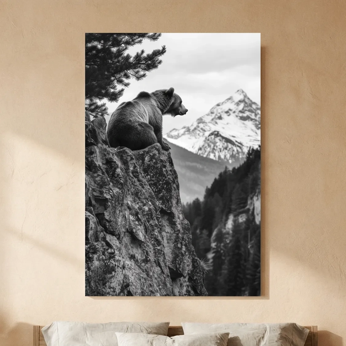 Black And White Grizzly Bear Photographic Artwork - Alpine Wildlife Wall Art