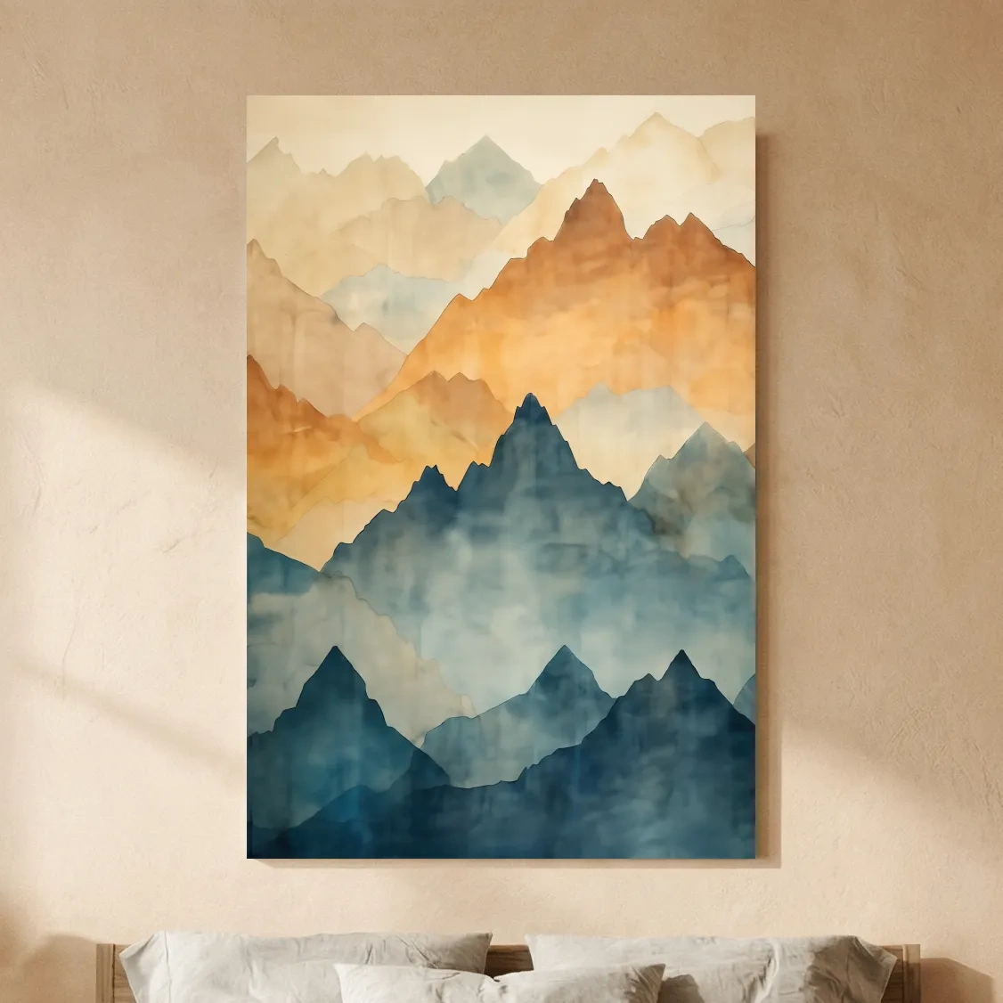Foggy Layered Mountain Watercolor Landscape - Abstract Wall Art