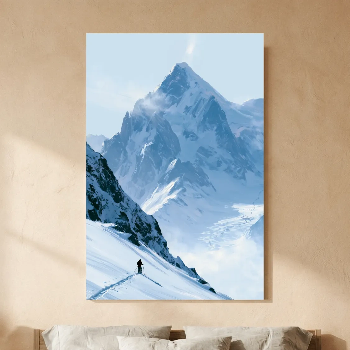 Backcountry Skier Alpine Peak Landscape - Minimalist Winter Mountain Wall Art