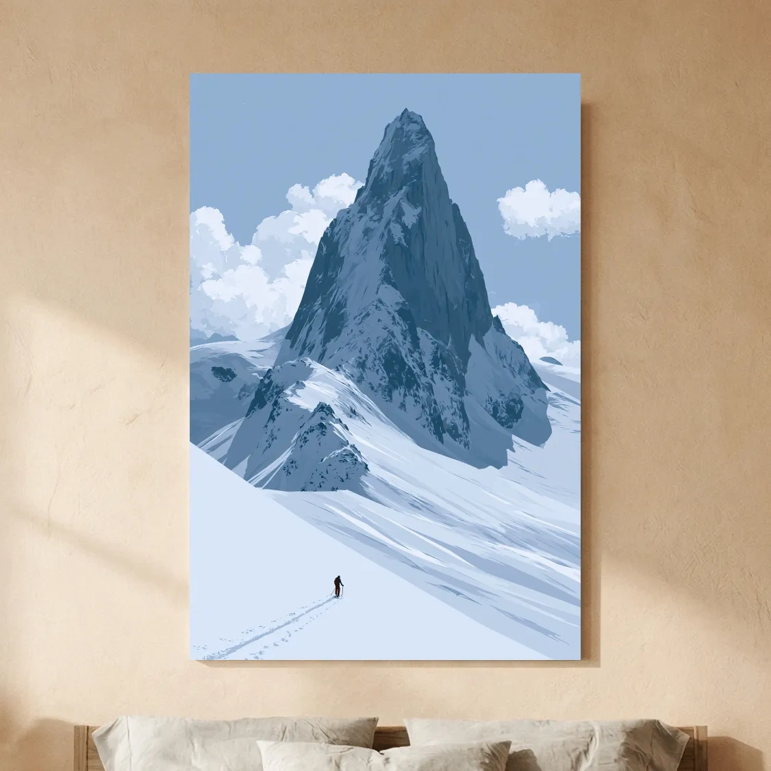 Backcountry Alpine Skier Illustration - Minimalist Mountain Landscape Wall Art