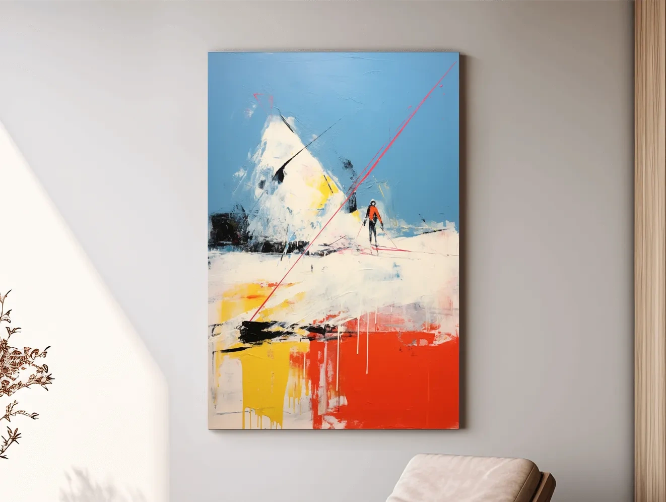 Expressionist Abstract Skiier Mountain Peak Painting - Winter Sports Wall Art