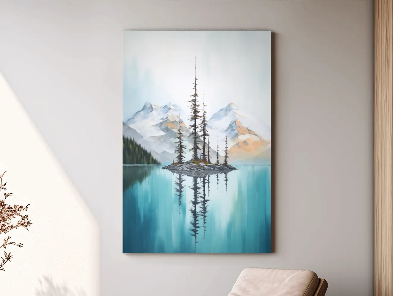 Turquoise Alpine Lake Island Pines - Serene Mountain Landscape Wall Art