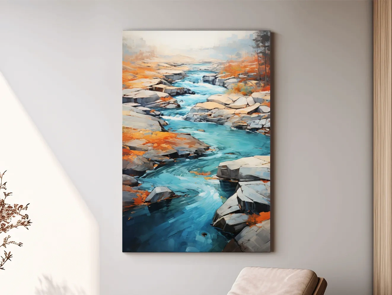 Vibrant Turquoise River Through Rocky Canyon - Modern Impressionist Landscape Wall Art