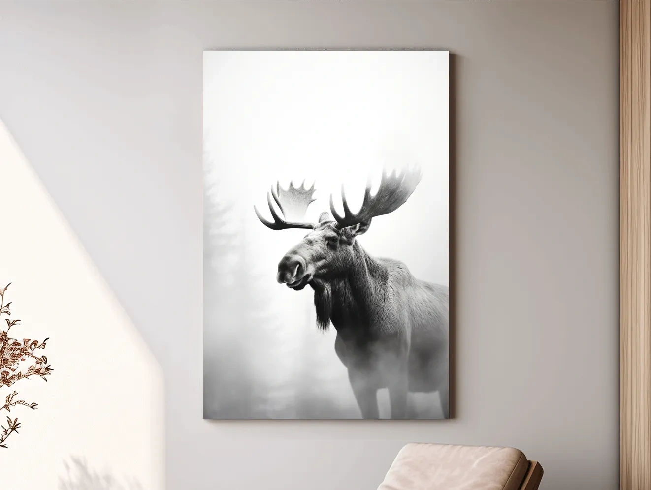 Moody Black And White Moose Portrait - Misty Wildlife Photography Artwork