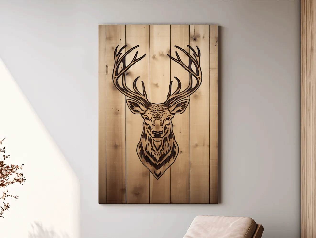 Rustic Stag Head Woodburn Illustration - Cabin Lodge Wildlife Wall Art