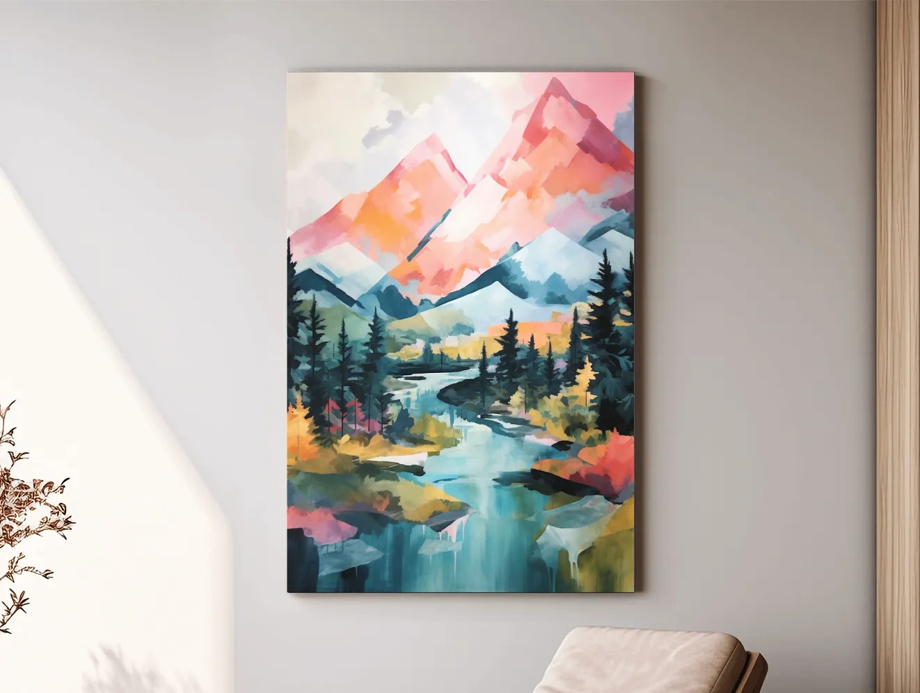 Colourful mountain painting artwork