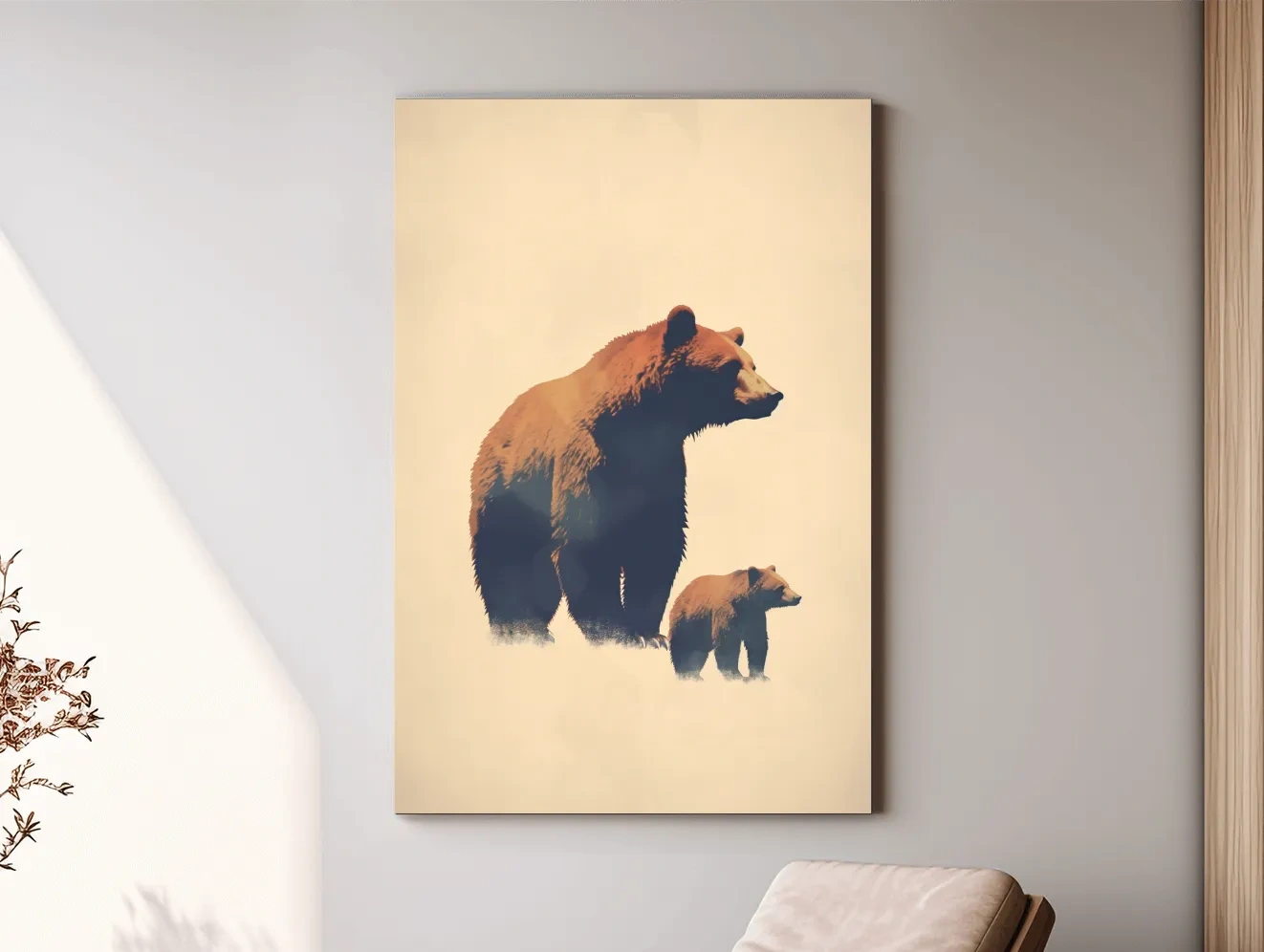 Minimal illustration of a momma bear and her cub