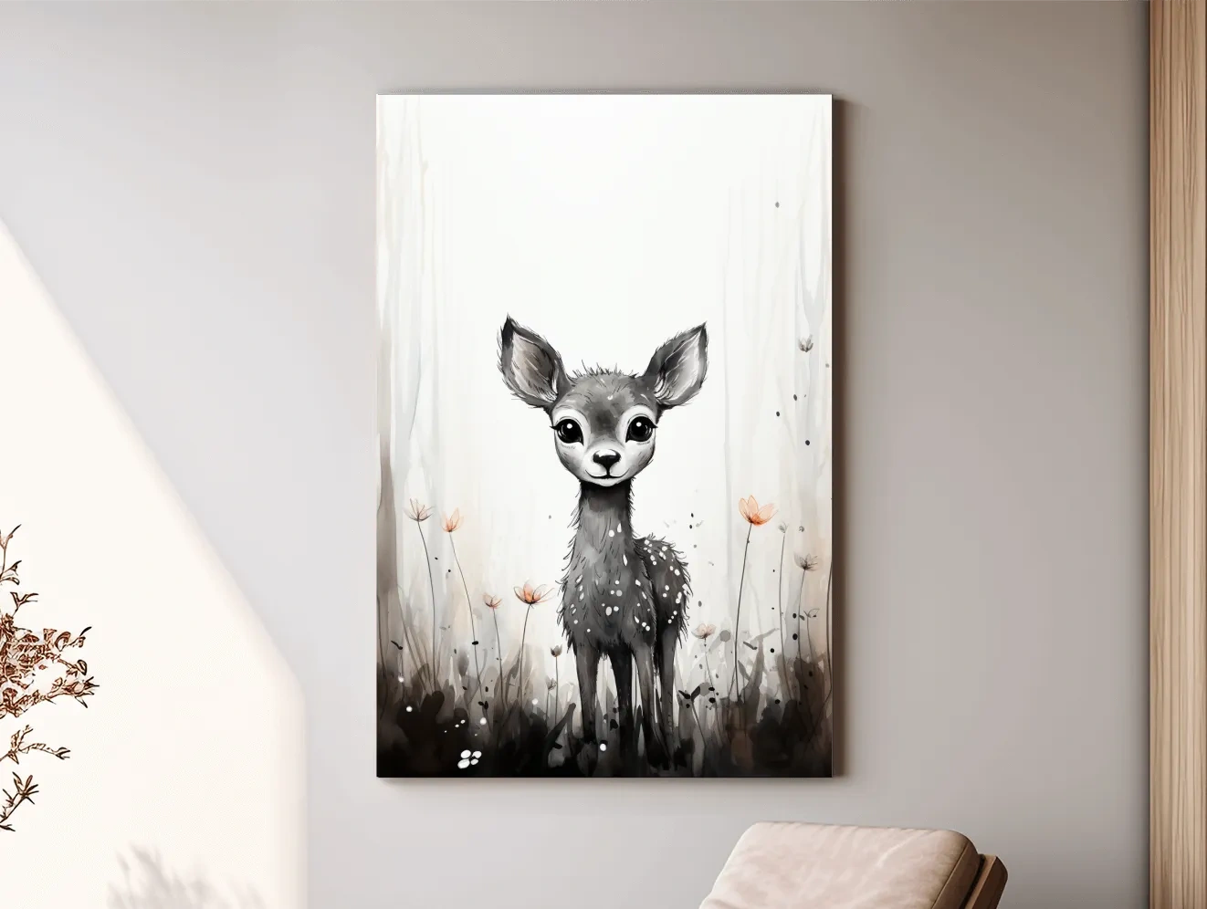 Cute Deer Fawn Watercolor Illustration - Whimsical Woodland Nursery Wall Art