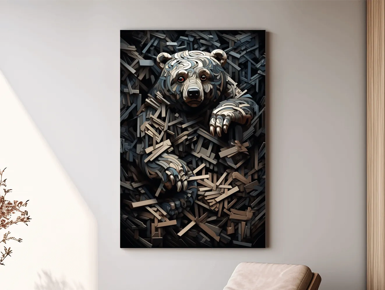 Deconstructed Hidden Grizzly Bear - 3D Abstract Wildlife Wall Art