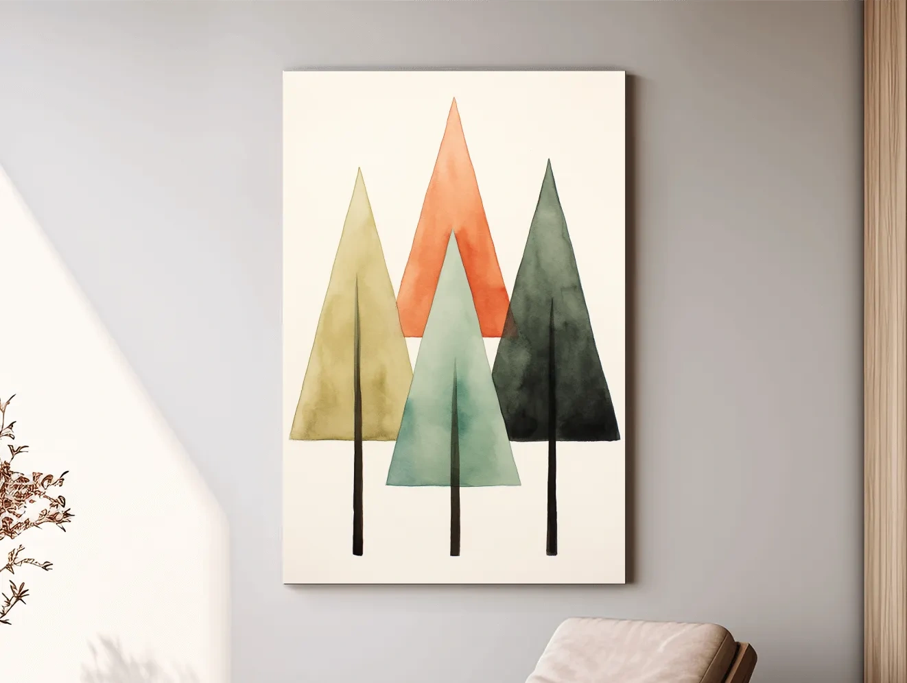 Minimalist Watercolor Pine Tree Trio - Scandinavian Forest Wall Art