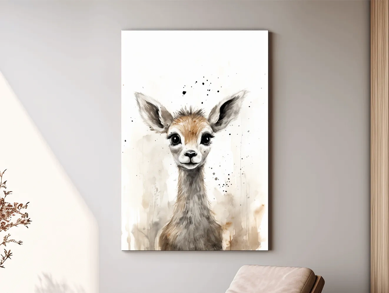 Cute Baby Deer Watercolor Portrait - Whimsical Nursery Animal Wall Art