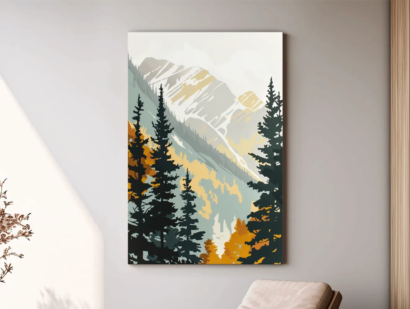 Minimalist Alpine Mountain & Pine Forest - Scandinavian Landscape Wall Art