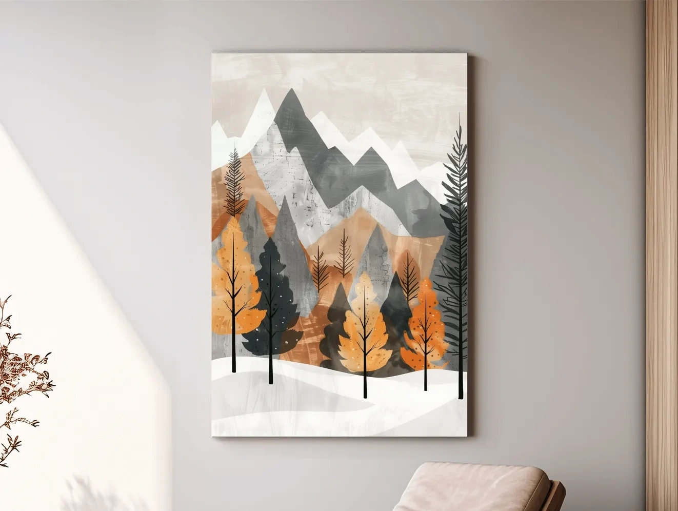 Scandinavian Autumn Mountain Forest Landscape - Minimalist Alpine Wall Art
