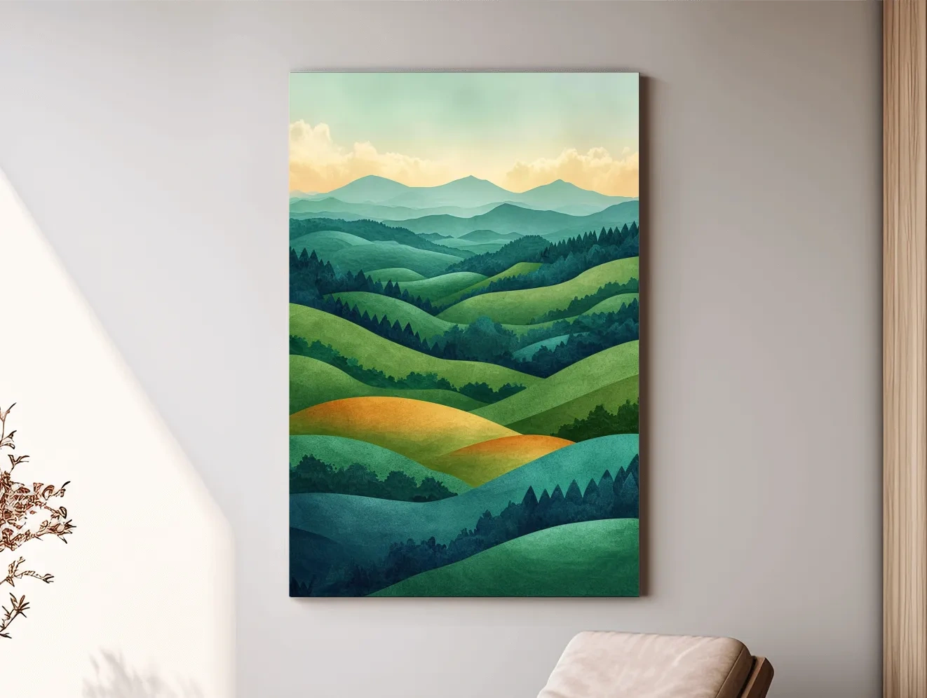 Rolling hills and forest surreal artwork, 3d layered effect