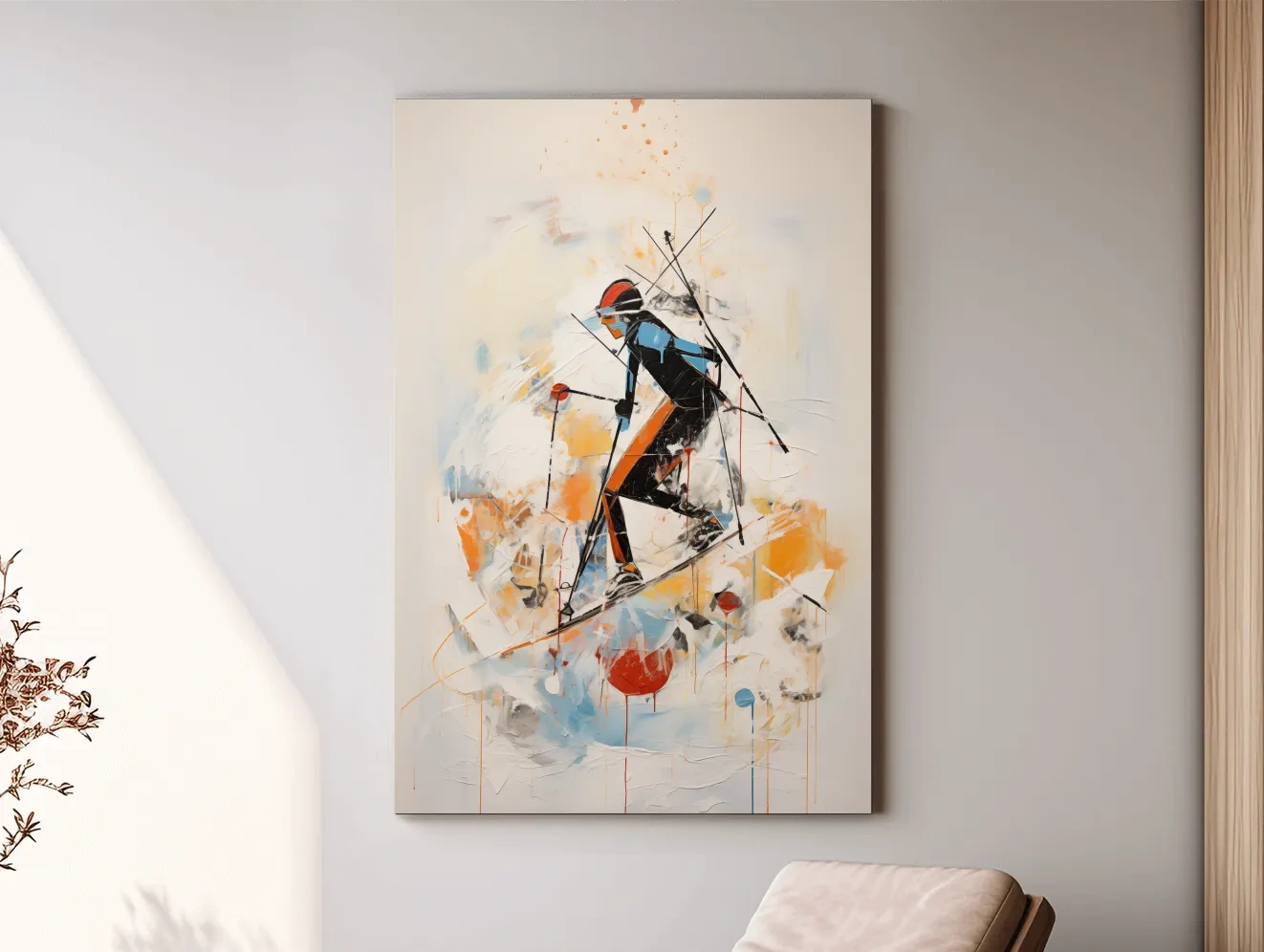 Abstract Ski Mountaineer Painting - Modern Winter Adventure Wall Art