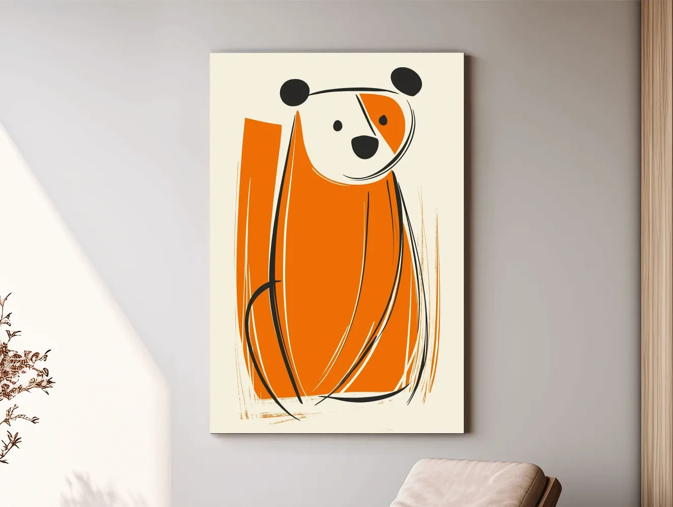 Minimalist Bear Caricature Illustration - Modern Nursery Wall Art