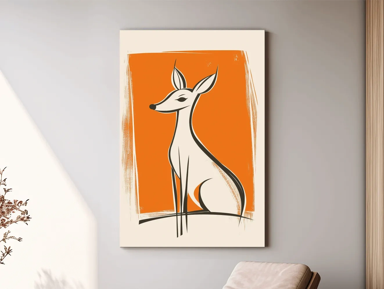 Stylized Deer Caricature Illustration - Mid Century Modern Wildlife Wall Art