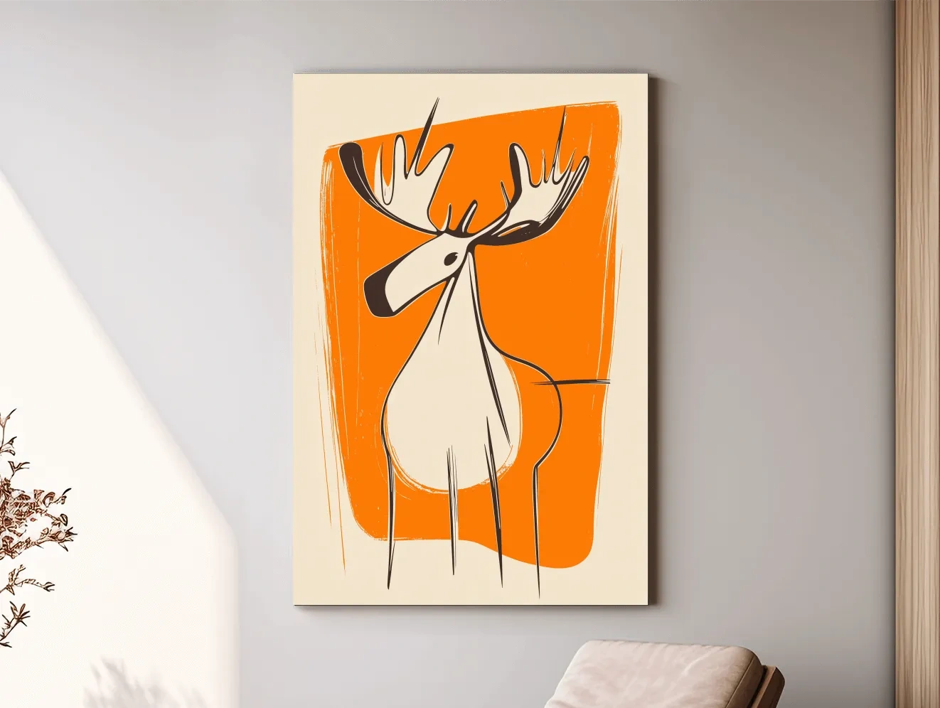 Mid-Century Minimalist Moose Caricature Illustration - Modern Wildlife Wall Art