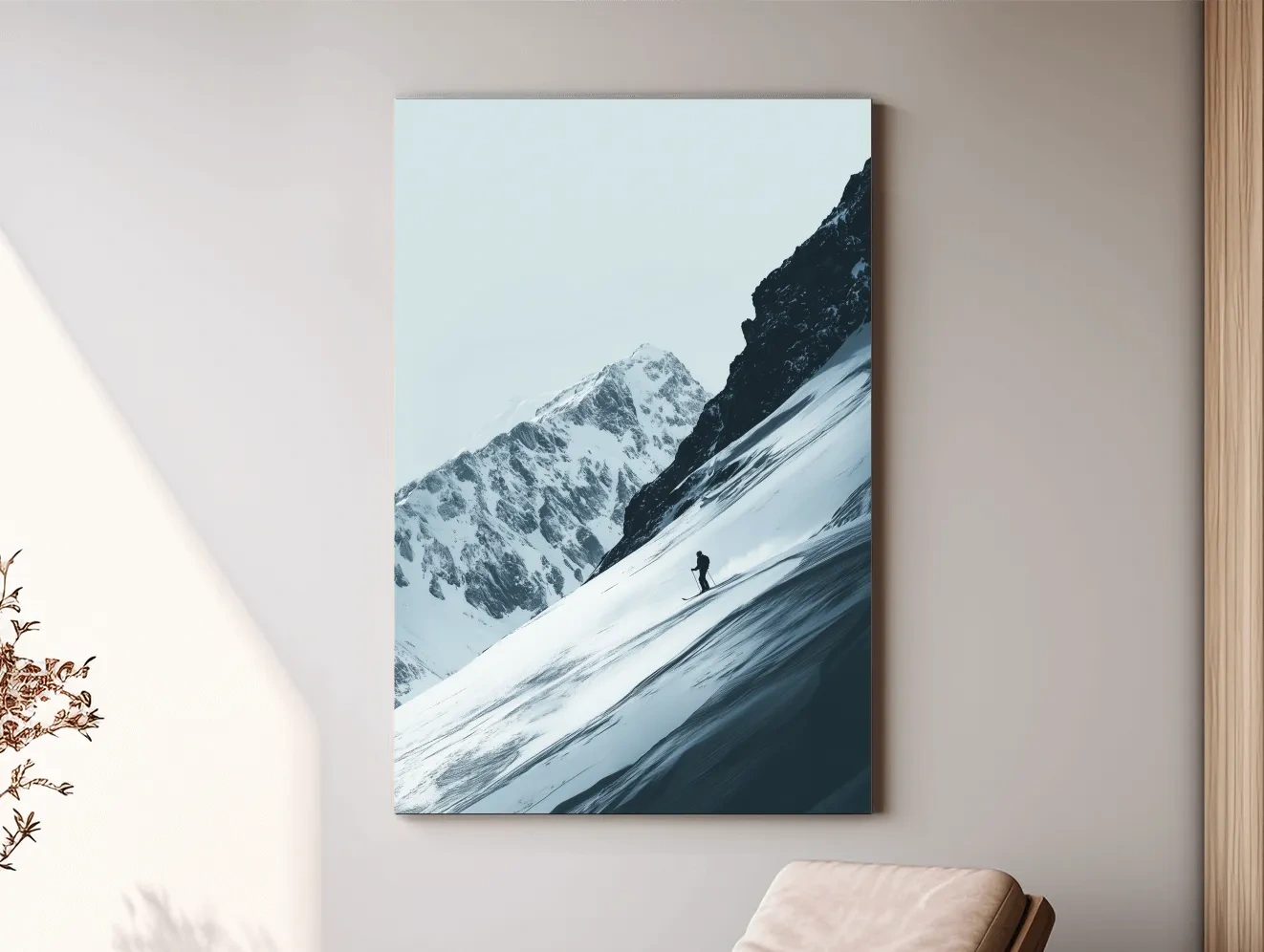 Snowy Alpine Skier Artwork - Minimalist Ski Wall Art
