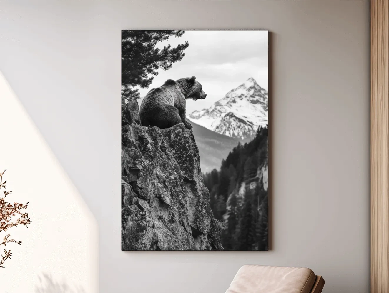 Black And White Grizzly Bear Photographic Artwork - Alpine Wildlife Wall Art