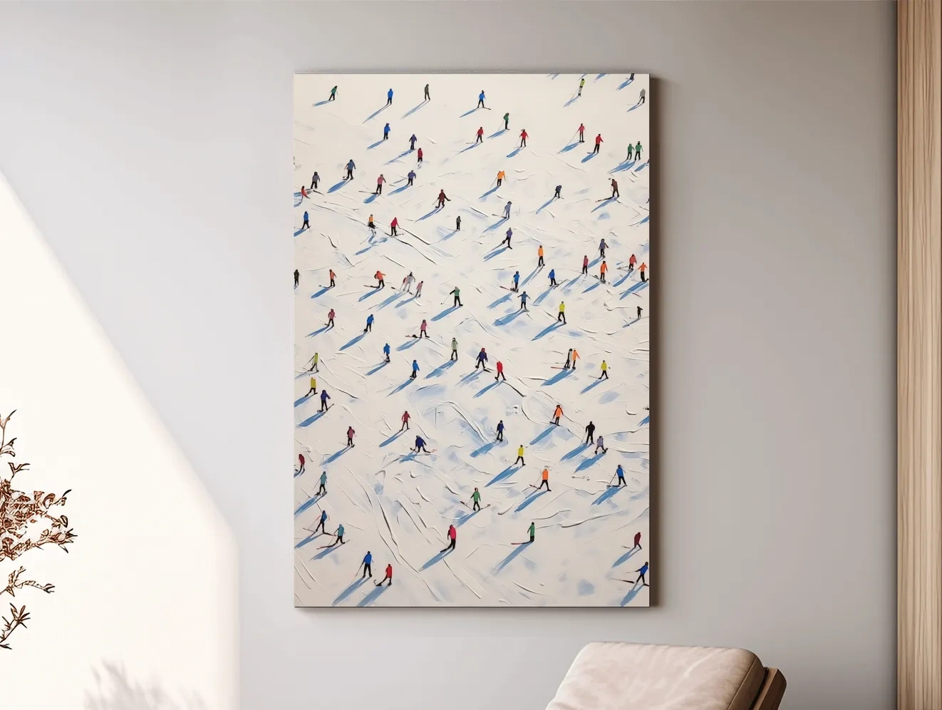 Colorful Skiers On Snowy Slopes - Modern Minimalist Winter Sports Wall Art