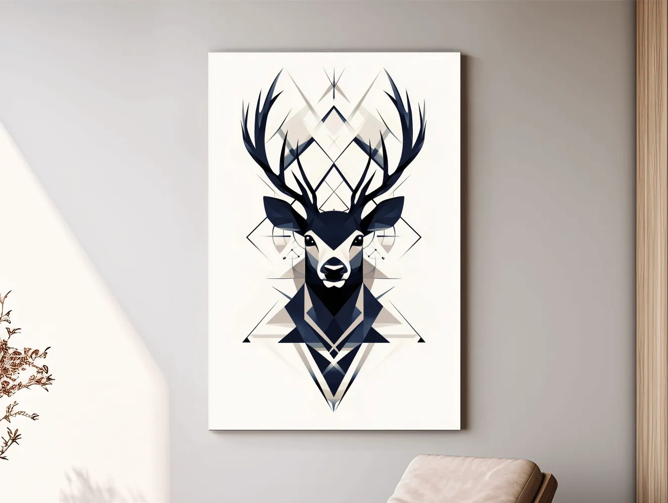 Geometric Stag Head Illustration - Tribal Style Wildlife Wall Art
