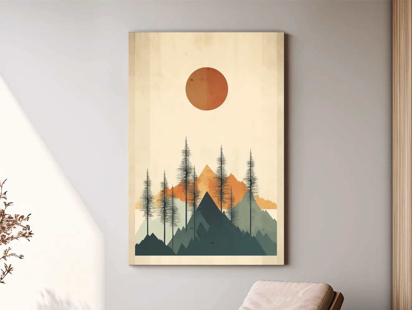 Minimalist Mountain Landscape Illustration - Modern Scandinavian Wall Art