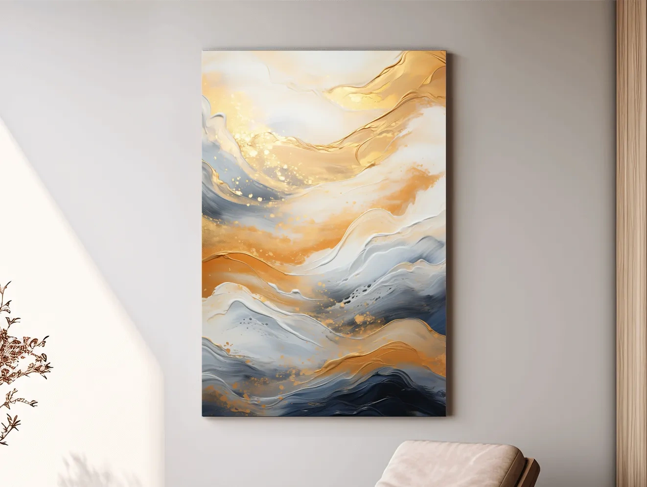 Gold White Marble Swirl Abstract - Modern Alcohol Ink Wall Art