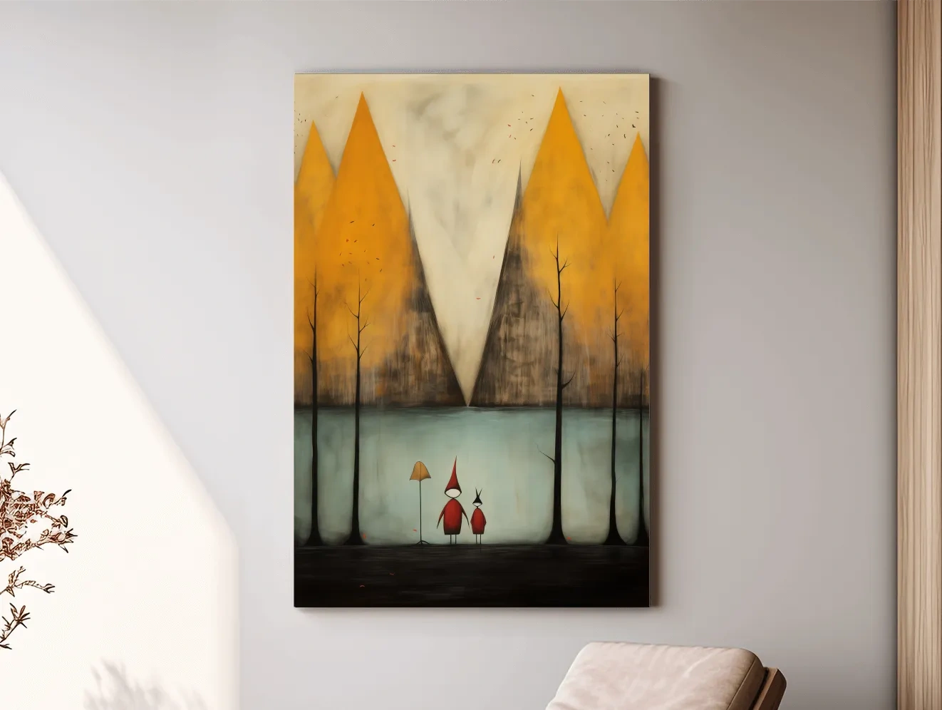 Whimsical Mountain Lake Scene Painting - Storybook Landscape Wall Art