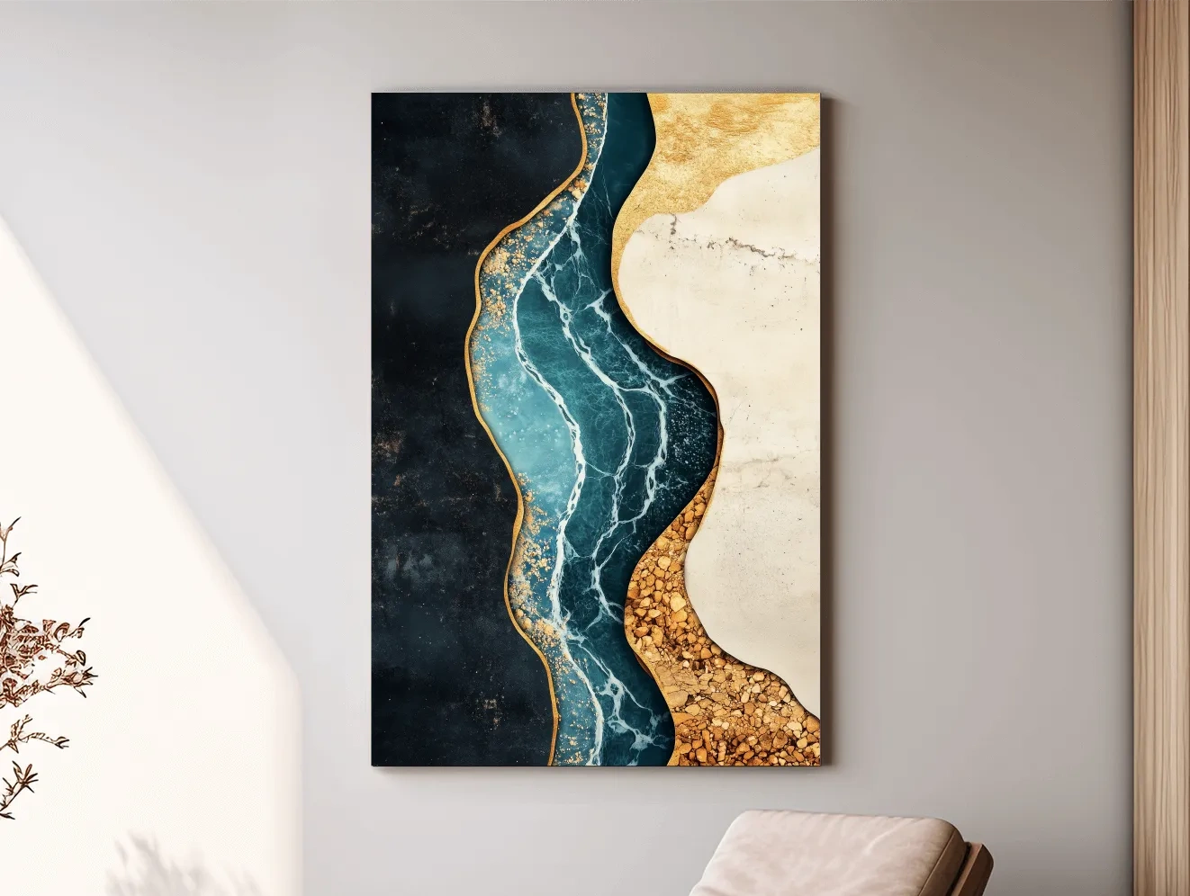 Luxurious Fluid Marble River Abstract - Gold Geode Resin Style Wall Art