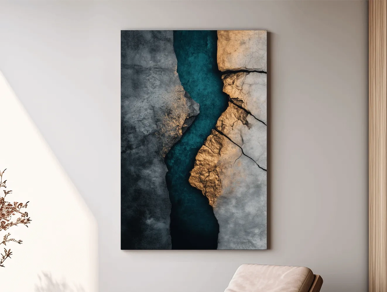 Teal River Canyon With Cracked Stone Texture - Modern Abstract Geode Wall Art