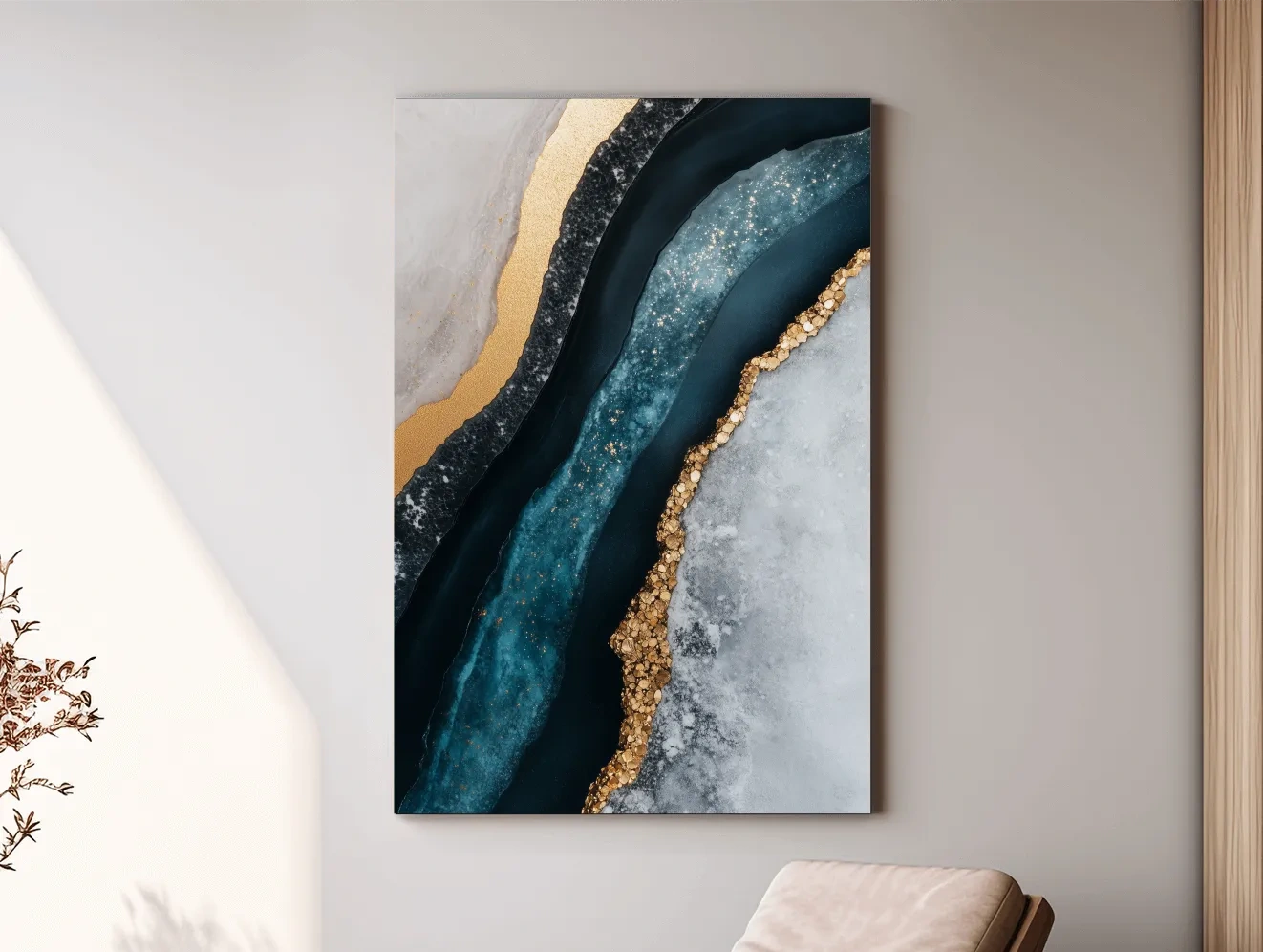 Elegant Gold Natural Geode Abstract - Modern Resin Style Wall Art