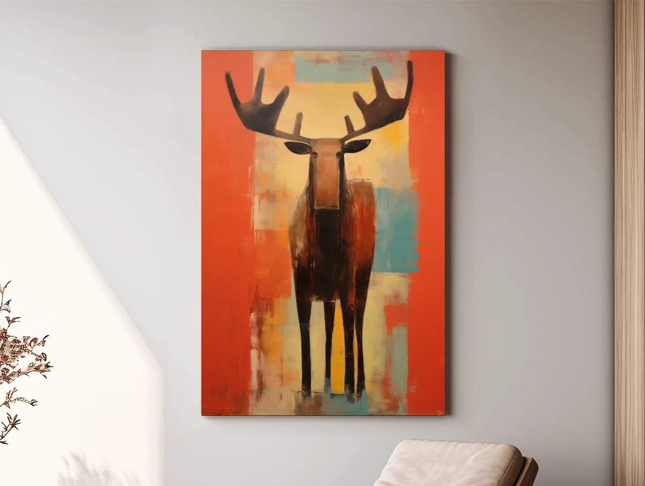 Expressionist Abstract Moose Portrait Painting - Vibrant Rustic Wildlife Wall Art