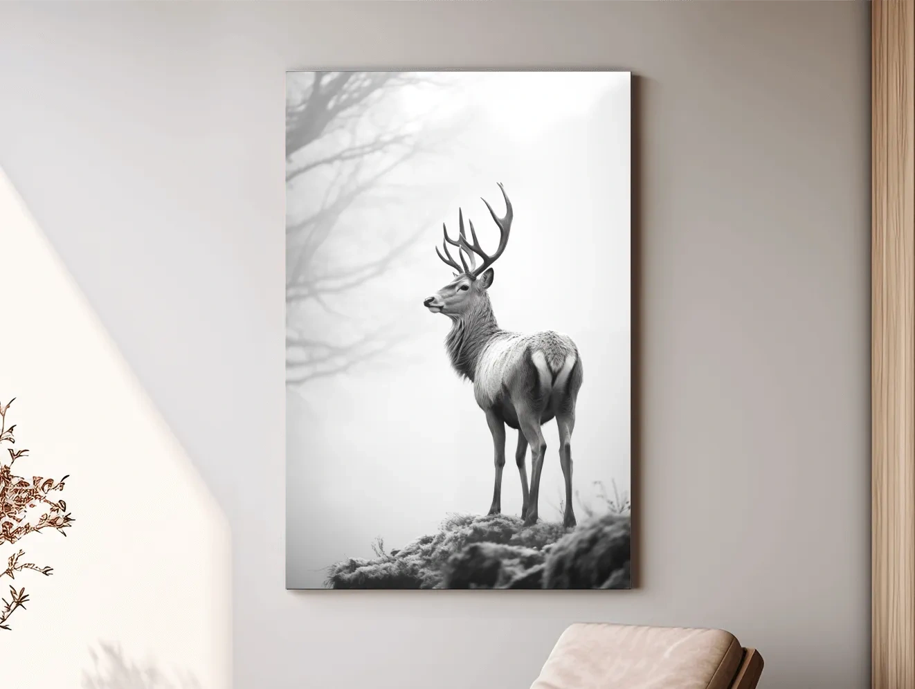 Black And White Stag Portrait - Minimalist Wildlife Photography Wall Art