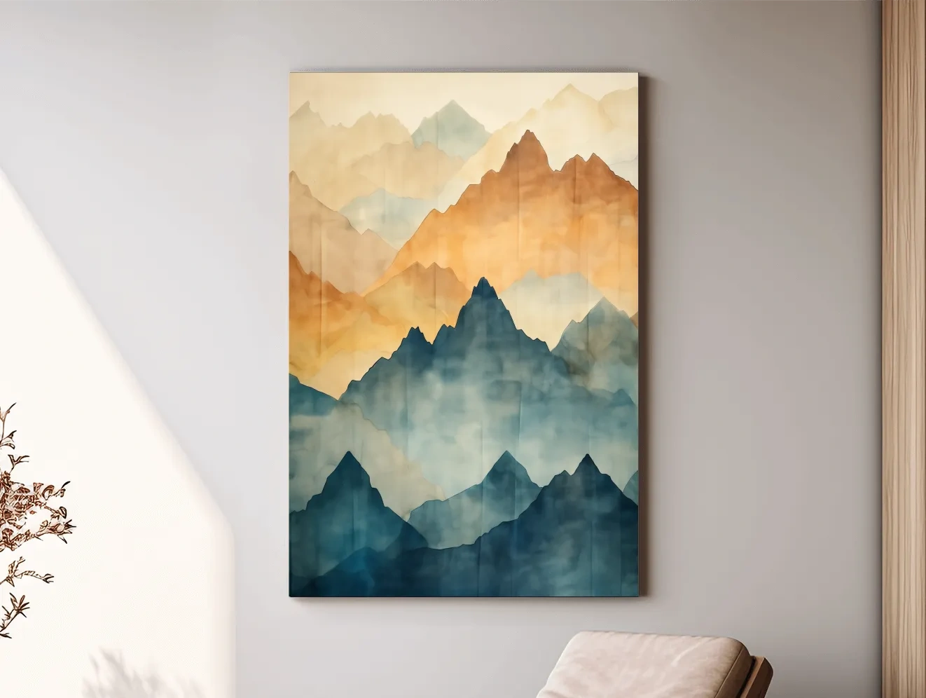 Foggy Layered Mountain Watercolor Landscape - Abstract Wall Art