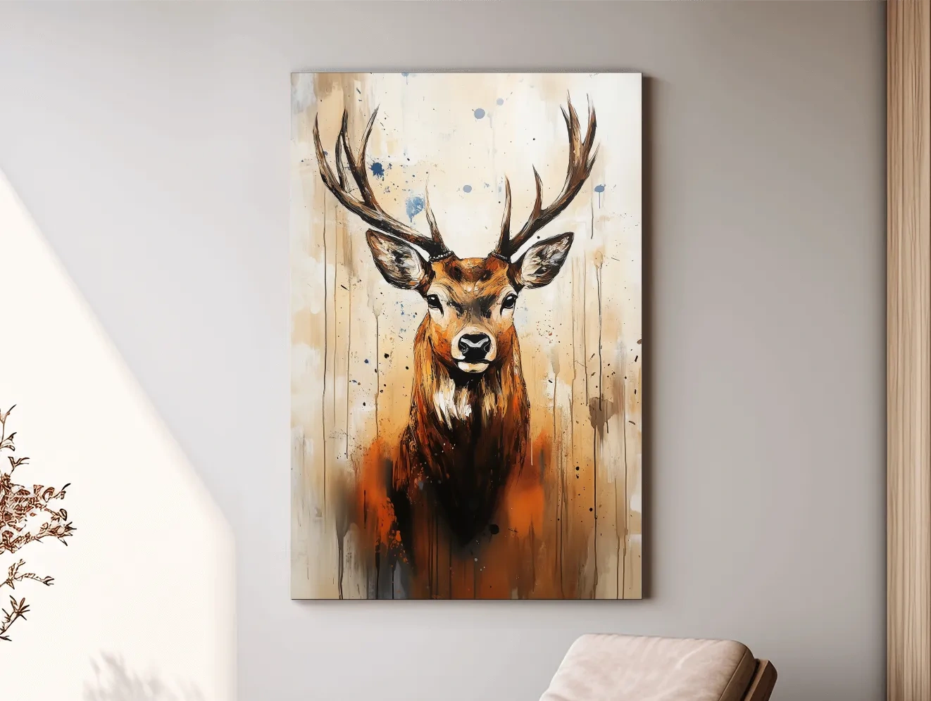 Impasto Style Deer Stag Portrait - Rustic Wildlife Wall Art