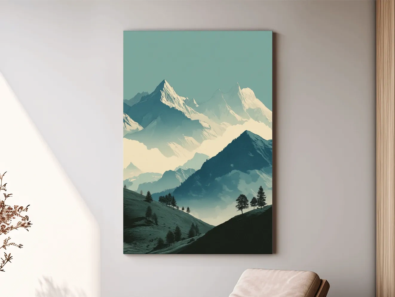 Misty Alpine Mountain Peaks Illustration - Serene Landscape Wall Art