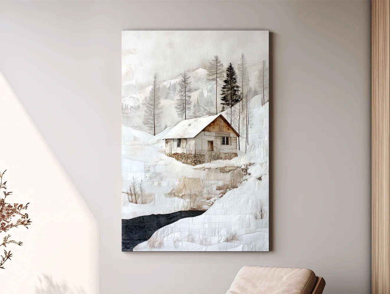 Snowy Mountain Cabin Painting - Winter Landscape Wall Art