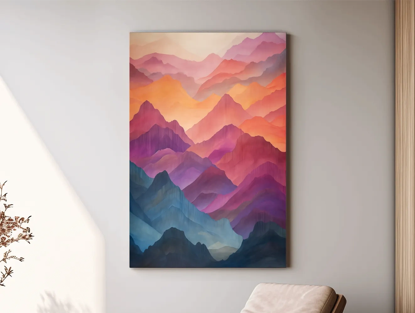 Vibrant Watercolor Layered Mountains - Abstract Sunset Landscape Wall Art