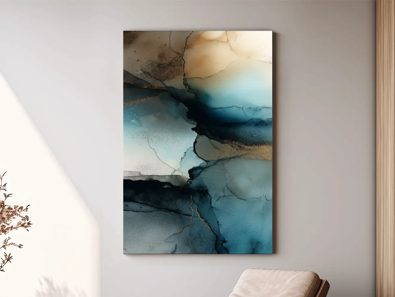 Moody Teal Ink Wash Abstract - Alcohol Ink Style Mountain Wall Art