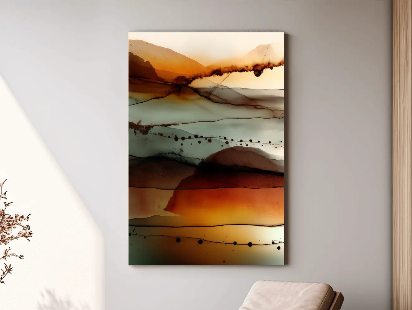 Moody Abstract Mountain Horizon Watercolor - Modern Landscape Wall Art