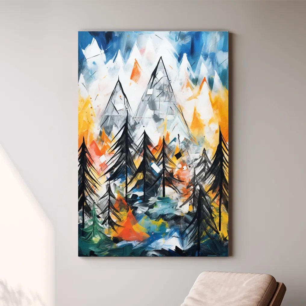 Abstract alpine mountain scene painting